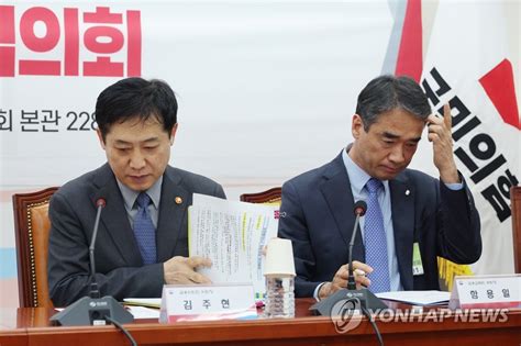 주식폭락 사태 관련 당·정협의회 참석한 김주현 함용일 연합뉴스