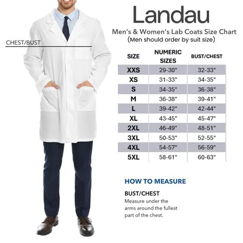 Landau Men S And Women S Lab Coats Size Chart Scrub Pro Uniforms