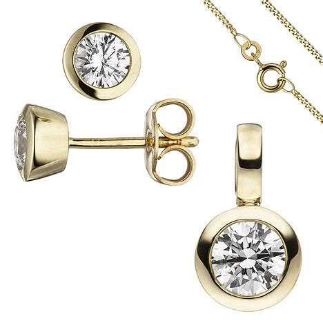 Sigo Schmuck Set Gold Gelbgold Zirkonia Ohrstecker Und Kette