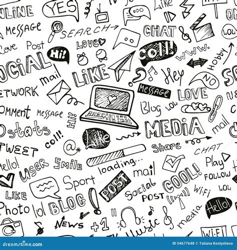 Social Media Wordicon Seamless Patterndoodle Stock Vector Illustration Of Icon Internet