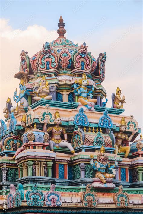 Gopuram Of Hindu God Idols On Top Of Mamoothiamman Temple Omr Chennai