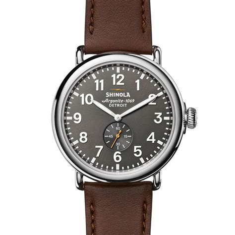 Shinola The Runwell 47mm Dark Cognac Strap Cool Gray Dial Watch