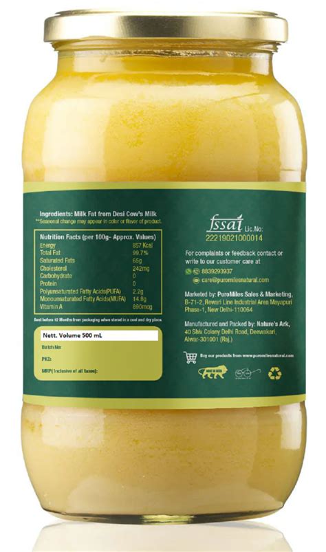 A2 Cow Ghee 500ml Glass Jar| Made with Desi Kankrej Cow Milk | Organic, Fresh , Pure & Natural ...