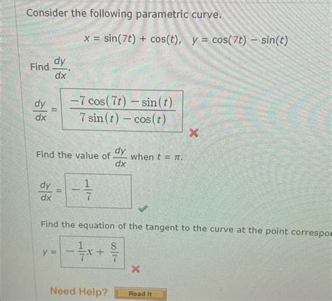 Solved Consider The Following Parametric Curve X Sin76