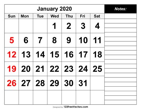 Free Download Calendar For January 2020