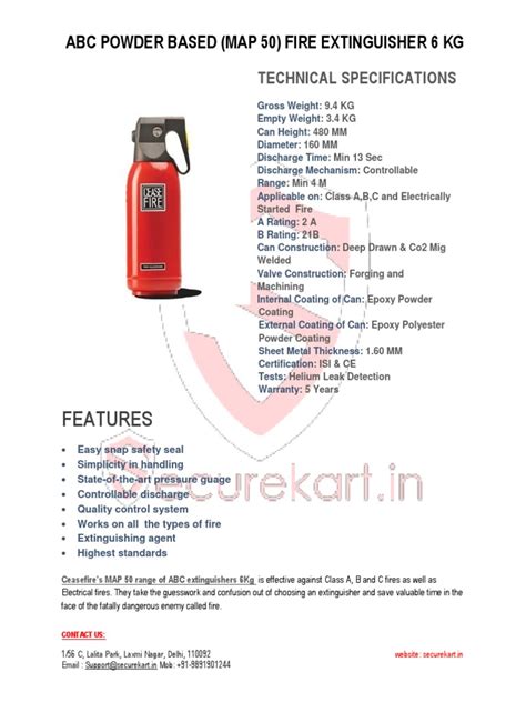 Ceasefire Abc Powder Based Map 50 Fire Extinguisher 6 Kg Specifications