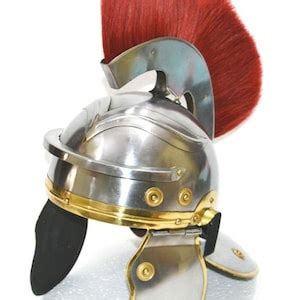 Roman Legion Officer Helmet With Red Plume Armour Gladiator Etsy