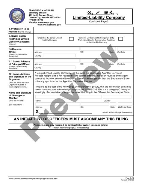 Nevada Articles Of Organization For Domestic Limited Liability Company