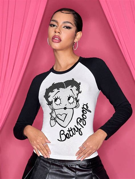 Betty Boop X SHEIN Camisetas De Manga Longa Estampa De Desenho