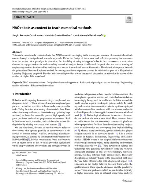 Nao Robots As Context To Teach Numerical Methodsinternational Journal