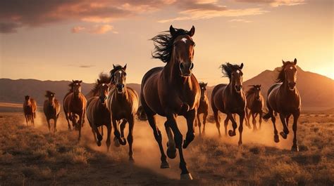 Premium AI Image | Sunset Serenity Capturing the Beauty of Wild Horses ...