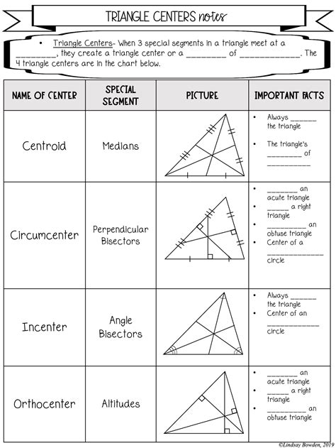 Triangle Centers Notes and Worksheets - Lindsay Bowden