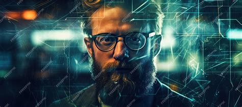 Premium Ai Image A Man In Beard Glasses Is Facing Forward In Front Of