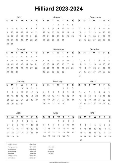 Hilliard City Schools Calendar with Holidays 2023-2024