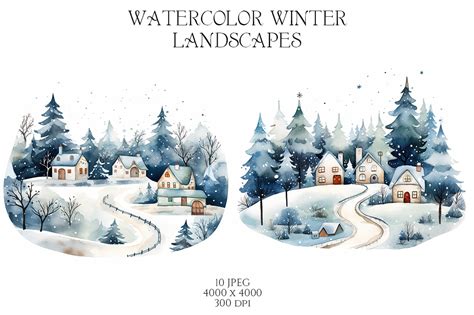 Watercolor Winter Landscapes Vol.3 on Yellow Images Creative Store - 128188