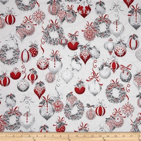 Robert Kaufman Holiday Flourish Metallic Ornaments Silver From