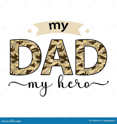 Vector Card My Dad My Hero With Camouflage Decorated Letters For