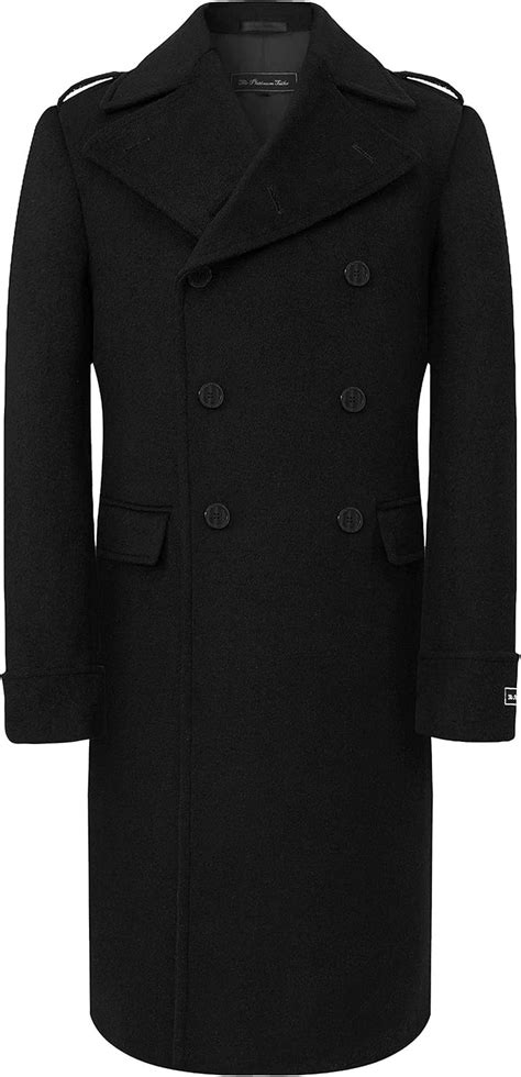 The Platinum Tailor Mens Black Overcoat Wool Cashmere Great Coat Long