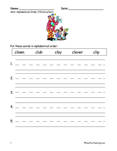 Alphabetical Order Worksheet 3rd Grade