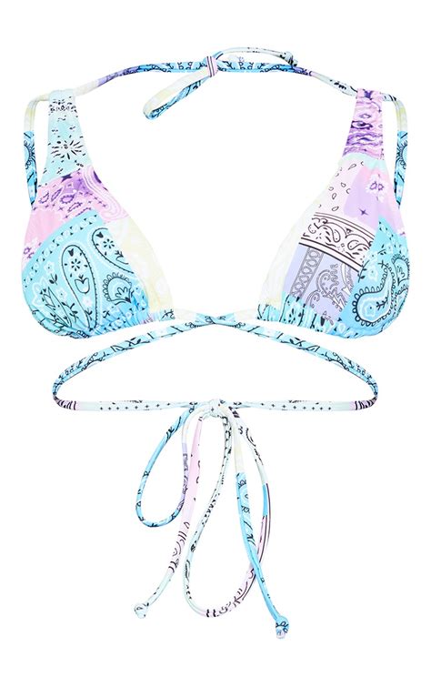 Lilac Bandana Super Mini Cross Padded Bikini Top Prettylittlething