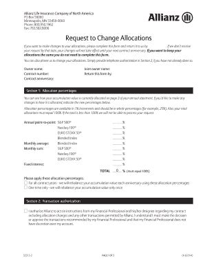 Fillable Online Request To Change Allocations Allianz Life Insurance