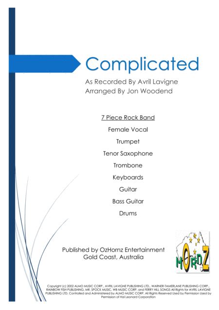 Complicated Arr Jon Woodend By Avril Lavigne Sheet Music For Jazz