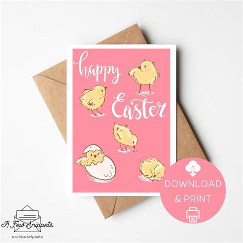 Happy Easter Printable Card Easter Chicks Easter Card Simple Print At Home Card Template Instant