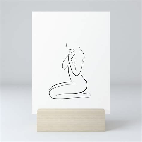 Female Nude Line Art Drawing Reflective Rhea Mini Art Print By Peach