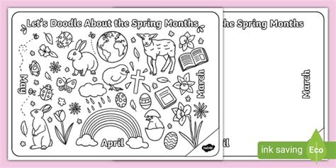 Let S Doodle About The Months In Spring Colouring Pages