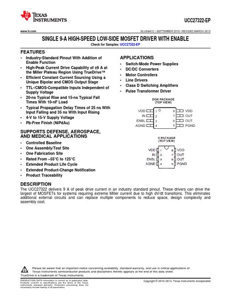 Ucc Ep Datasheet Single A High Speed Low Side Mosfet Driver