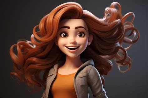 Representación 3d de una chica con el pelo largo y rojo Foto Premium