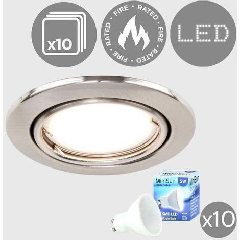 10 X Tiltable Fire Rated Recessed Downlight Spotlights Brushed Chrome