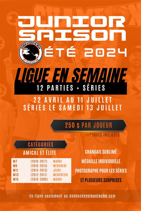 INSCRIPTIONS ÉTÉ JUNIOR 2024 Dek Hockey St Eustache