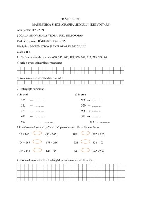Academiaabc Fi De Lucru Clasa A Ii A Numerele Naturale