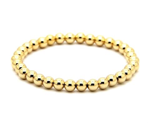 Heavy Bead Stretch Bracelet 14k Gold