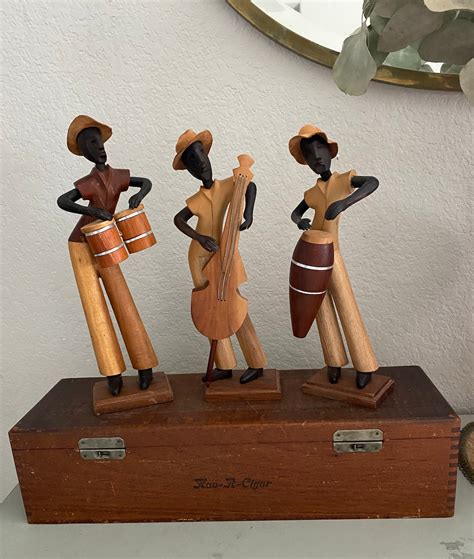 Trio of Musicians Carved Wood Sculptures | Etsy