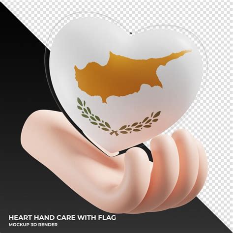 Premium PSD Cyprus Flag With Heart Hand Care Realistic 3d Textured