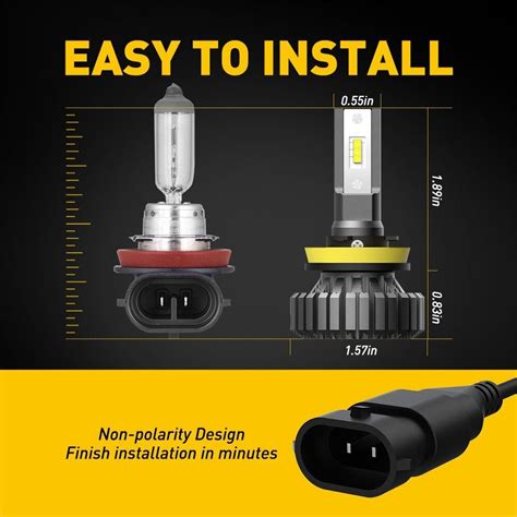 H H H Led Fanless Headlight Fog Kit Bulb K White High Low Beam