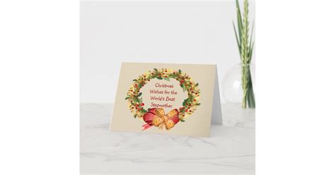 Christmas Wishes Holly Wreath Stepmother Holiday Card Zazzle