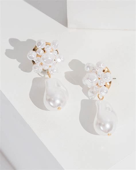 White Pearl Flower Cluster Drop Earrings Colette By Colette Hayman