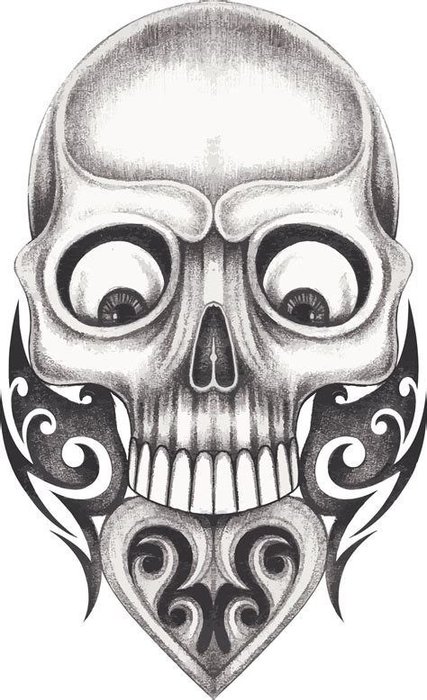 Art Graphic Mix Skull Tattoo Hand Drawing And Make Graphic Vector