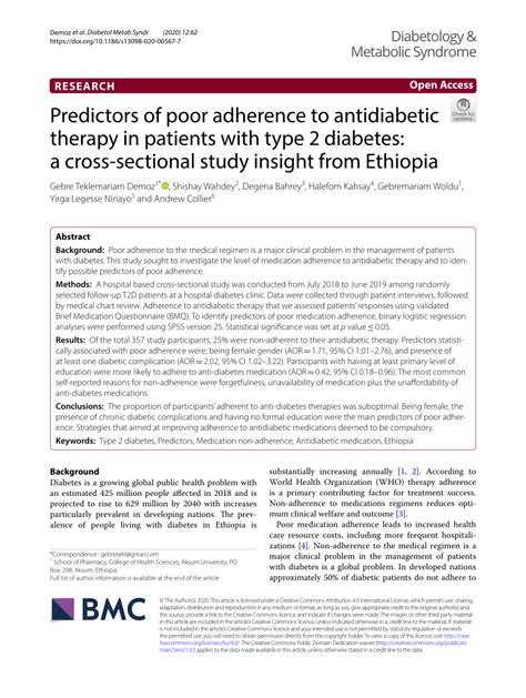 Pdf Predictors Of Poor Adherence To Antidiabetic Therapy In Patients