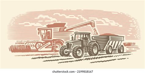 Combine Harvester Working Tractor Sketch Stock Vector Royalty Free