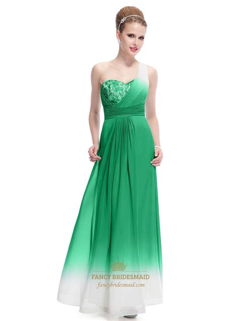 Green And White Dress For Party,Green One Shoulder Chiffon Dress ...