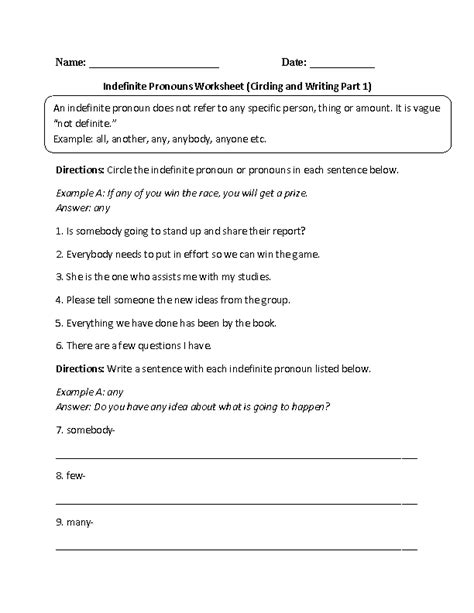 Indefinite Pronouns Worksheets | Indefinite Pronouns Practice Worksheet