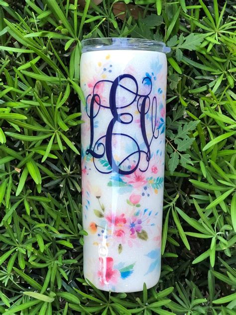 Floral Tumbler Flowers Glitter Tumbler Custom Tumblers Etsy