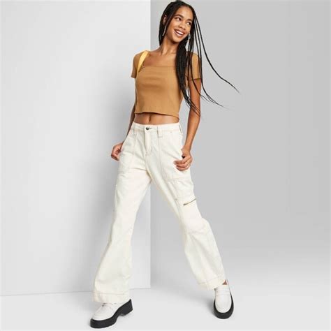 Wild Fable Women S High Rise Cargo Baggy Jeans Off White Shopstyle