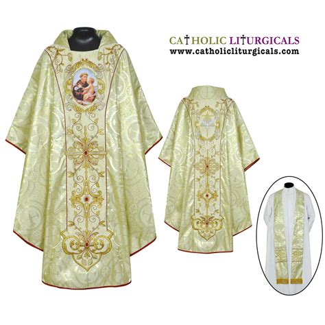 White Gold Vestment Stole Set St Anthony Gold Chasuble Stole