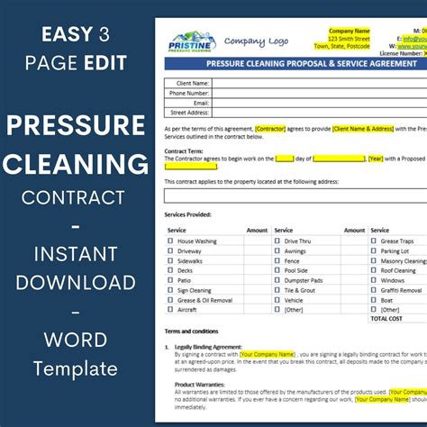 Pressure Cleaning Proposal Service Agreement Template Editable