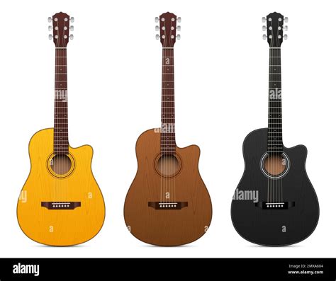 Vector Set Of Different Color Classical Acoustic Guitars Isolated On A